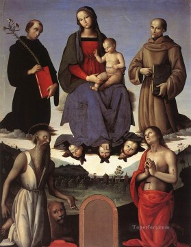 聖母子と四聖人 テジ祭壇画 1500年 ルネサンス ピエトロ・ペルジーノ Oil Paintings